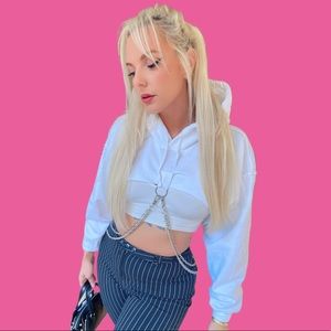 CARMAR LF WHITE CHAIN CROPPED HOODIE MEDIUM PUNK GOTH *NEW*